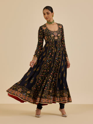 Black and multi pintado anarkali set
