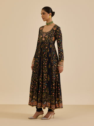 Black and multi pintado anarkali set