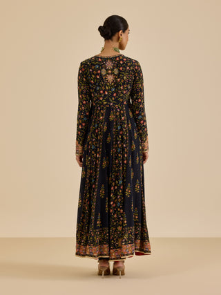 Black and multi pintado anarkali set