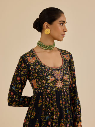 Black and multi pintado anarkali set