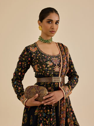 Black and multi pintado anarkali set