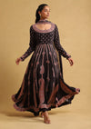 Black printed crepe anarkali set