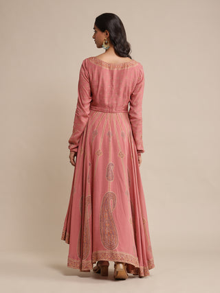 Ritu Kumar-Pink Printed Crepe Anarkali Set-INDIASPOPUP.COM