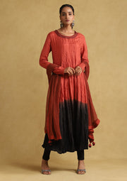 Rust ombre viscose silk kurta set