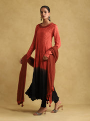 Rust ombre viscose silk kurta set