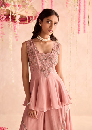Champagne rose embellished peplum and sharara