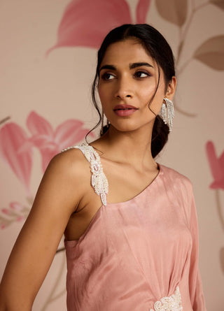 Dusty pink embellished draped full-length kaftan