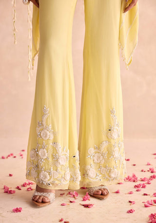 Lemon yellow embellished kaftan top and pants