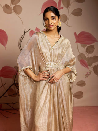 Gold embellished draped kaftan