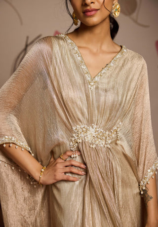 Gold embellished draped kaftan