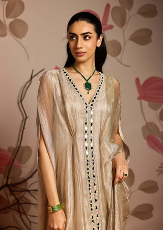 Gold embellished draped full-length kaftan