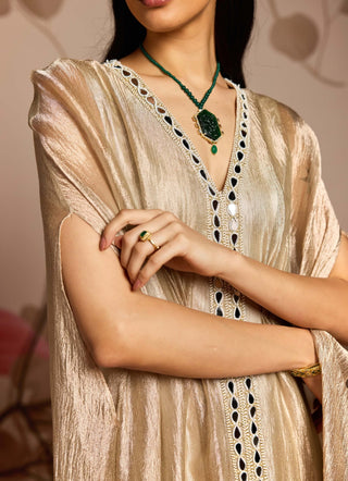 Gold embellished draped full-length kaftan