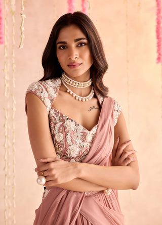 Champagne choli and lehenga with attached dupatta