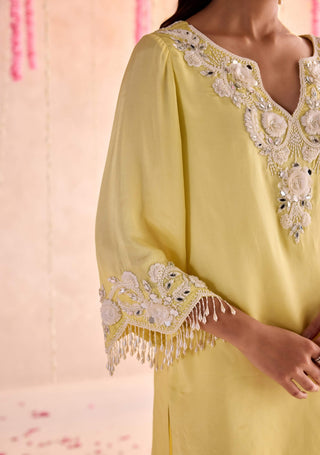 Lemon yellow embellished kurta and pants
