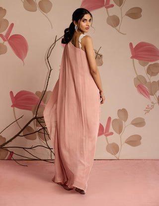 Dusty pink embellished draped full-length kaftan