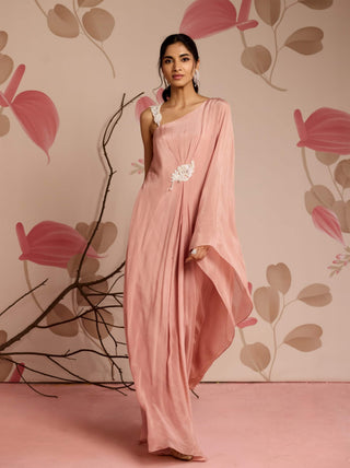 Dusty pink embellished draped full-length kaftan