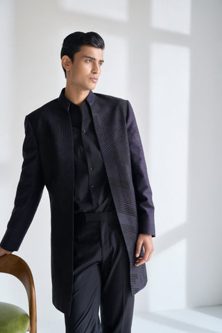 Oxidised purple front open embroidered sherwani set