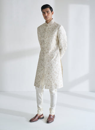 Ivory geometric embroidered sherwani set