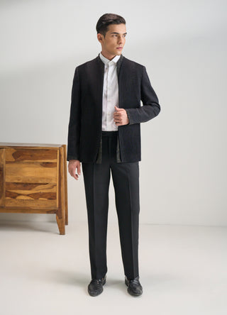 Black front open contemporary bandhgala set