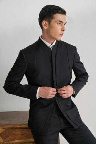 Black contemporary bandhgala suit set