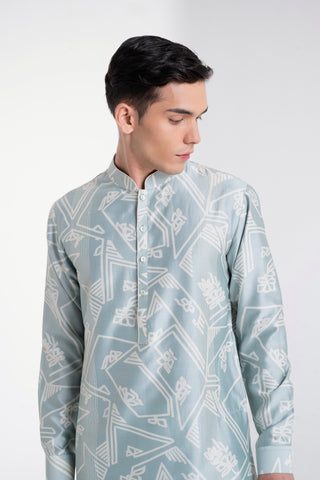 Powder blue clasic cut printed kurta set