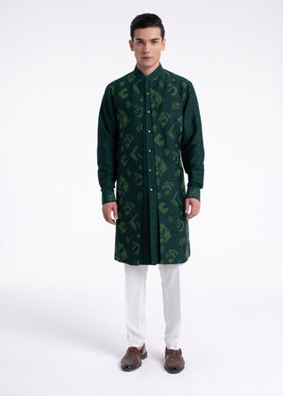 Bottle green embroidered contemporary kurta set