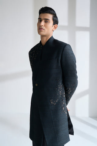 Black hand embroidered sherwani set