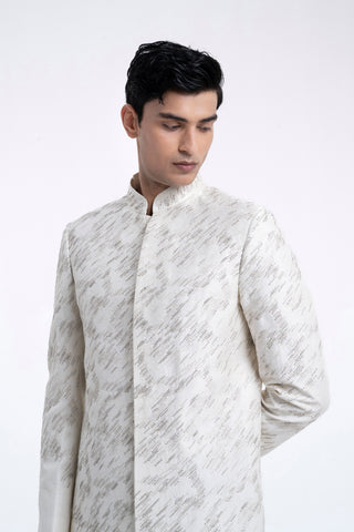 Ivory diagonal embroidered sherwani set