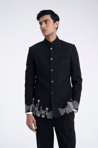 Black thread bandhgala set