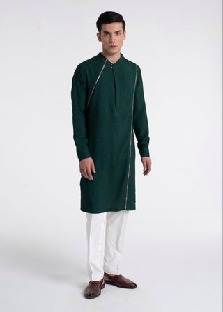 Bottle green thread embroidered kurta set