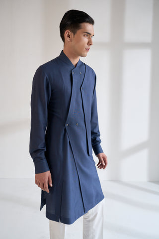 Whale blue multi panel asymmetric kurta set