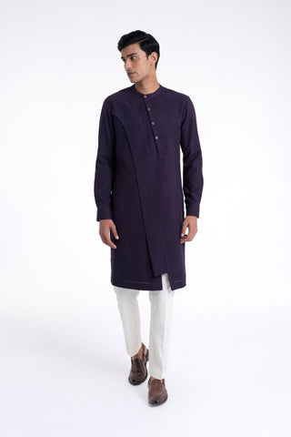 Midnight purple diagonal curve panel kurta set