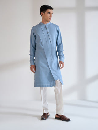 Mineral blue diagonal curve panel kurta set