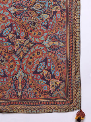 Wine solid sleeveless dress with scarf