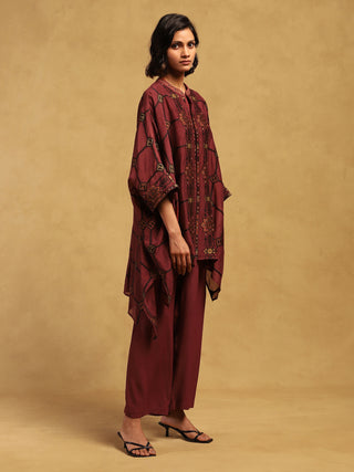 Red kinnauri cape and pant set