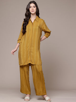 Yellow solid full sleeve shirt with palazzo