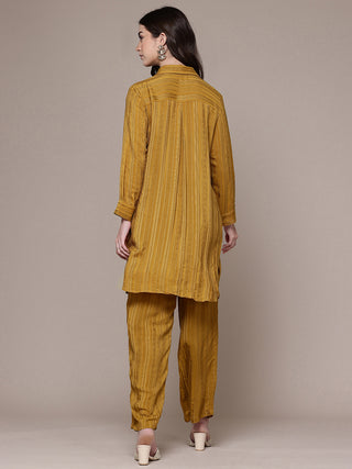 Yellow solid full sleeve shirt with palazzo
