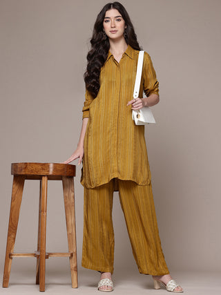 Yellow solid full sleeve shirt with palazzo