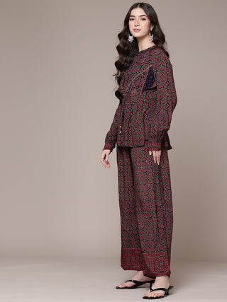 Black geometric print full sleeve kurti and pants