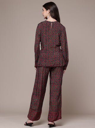 Black geometric print full sleeve kurti and pants