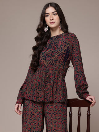 Black geometric print full sleeve kurti and pants