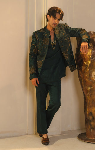 Forest Green hand embroidered short jacket set