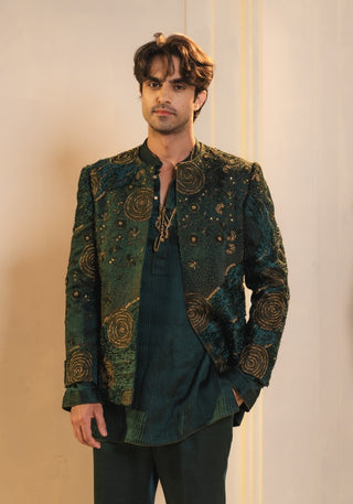 Forest Green hand embroidered short jacket set