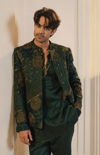 Forest Green hand embroidered short jacket set