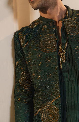 Forest Green hand embroidered short jacket set