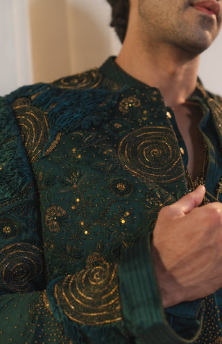 Forest Green hand embroidered short jacket set