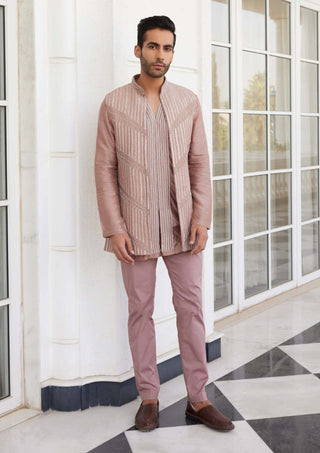 Charu & Vasundhara Men-Solan Pink Bundi Kurta Set-INDIASPOPUP.COM