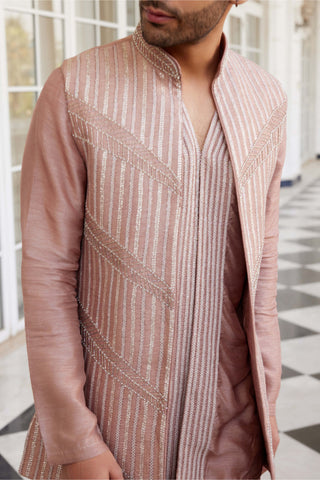 Charu & Vasundhara Men-Solan Pink Bundi Kurta Set-INDIASPOPUP.COM