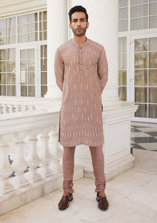 Charu & Vasundhara Men-Shane Salmon Pink Kurta And Churidar-INDIASPOPUP.COM