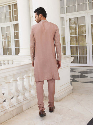 Charu & Vasundhara Men-Shane Salmon Pink Kurta And Churidar-INDIASPOPUP.COM